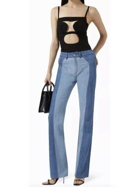 NENSI DOJAKA Contrast Wide Flared Patchwork Denim Jeans Medium Avant Garde